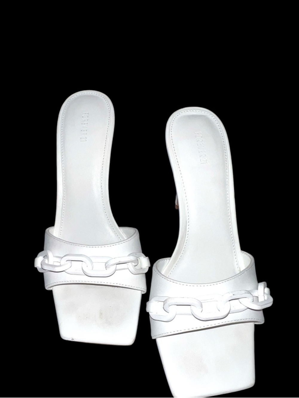Forever 21 White Chain-Trim High Heel Slide Mules - Picture 6 of 12